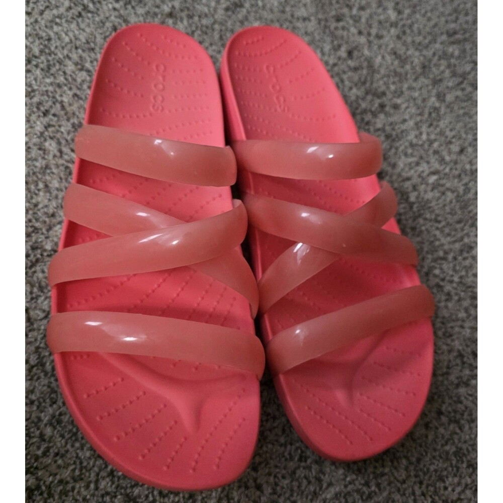 Crocs Strappy Slide Sandals Size 10 Pink Slip On Beach Pool Travel Comfort